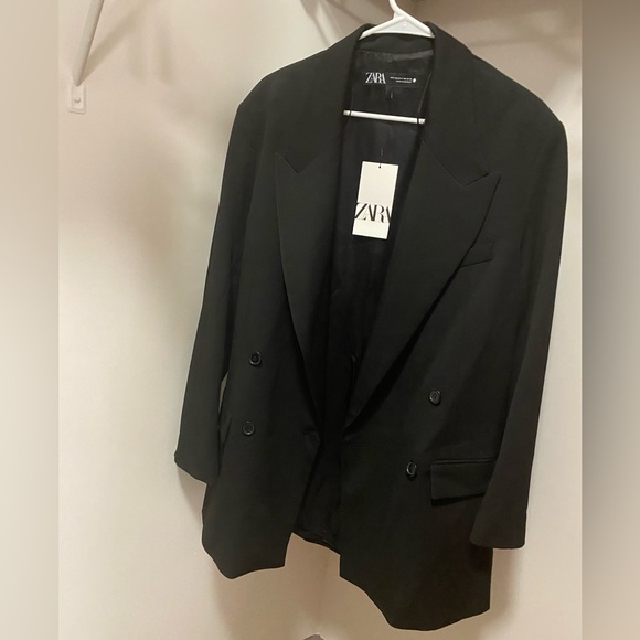 Zara Black Long Oversized double breasted Jacket Blazer Coat Size XS - S NWT - Picture 16 of 16